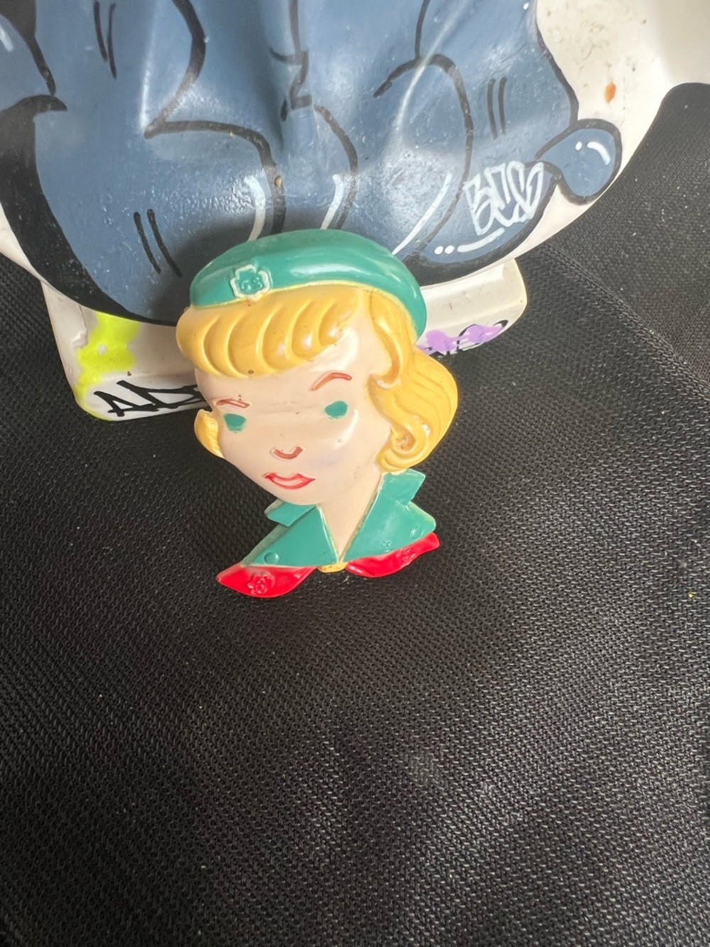 Vintage Girl Scout  Brooch, hand painted